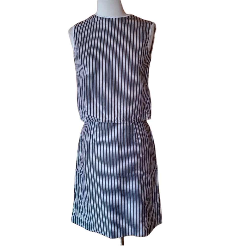 Vintage Unlabeled Brown & White Striped Skirt Set